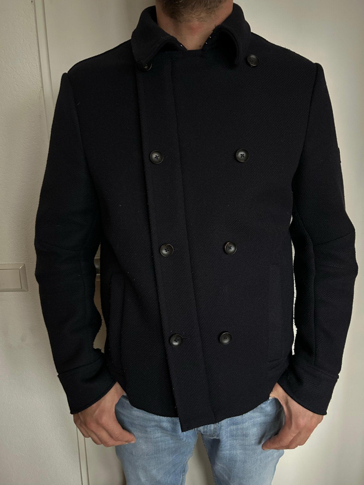 Calvin Klein Peacoat - Marineblauw, Maat M/L, Kleding | Heren, Jassen | Winter, Calvin Klein, Ophalen of Verzenden, Zo goed als nieuw