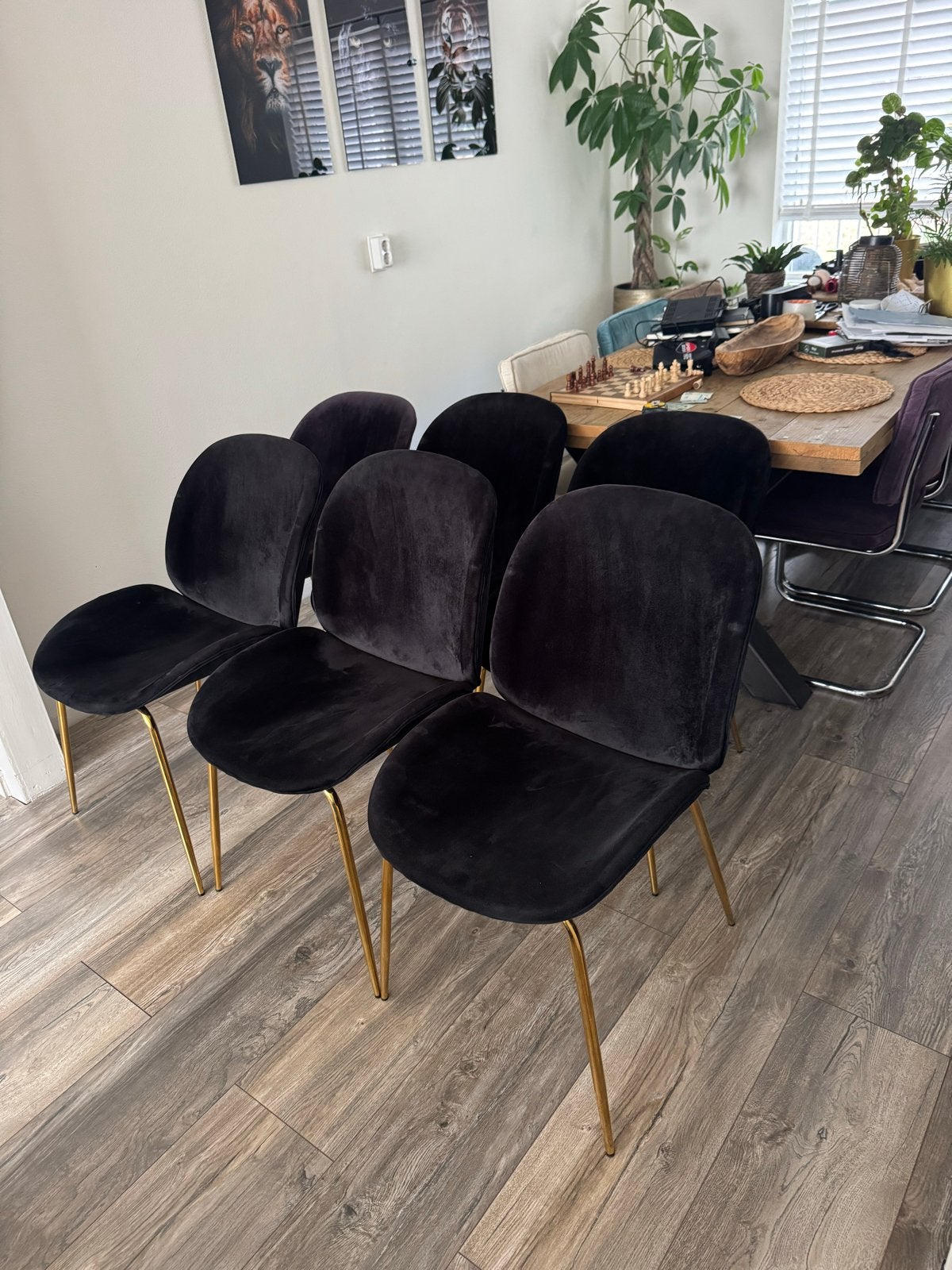 6 eetkamerstoelen, Zwart, Ophalen of Verzenden, Zo goed als nieuw, Stof