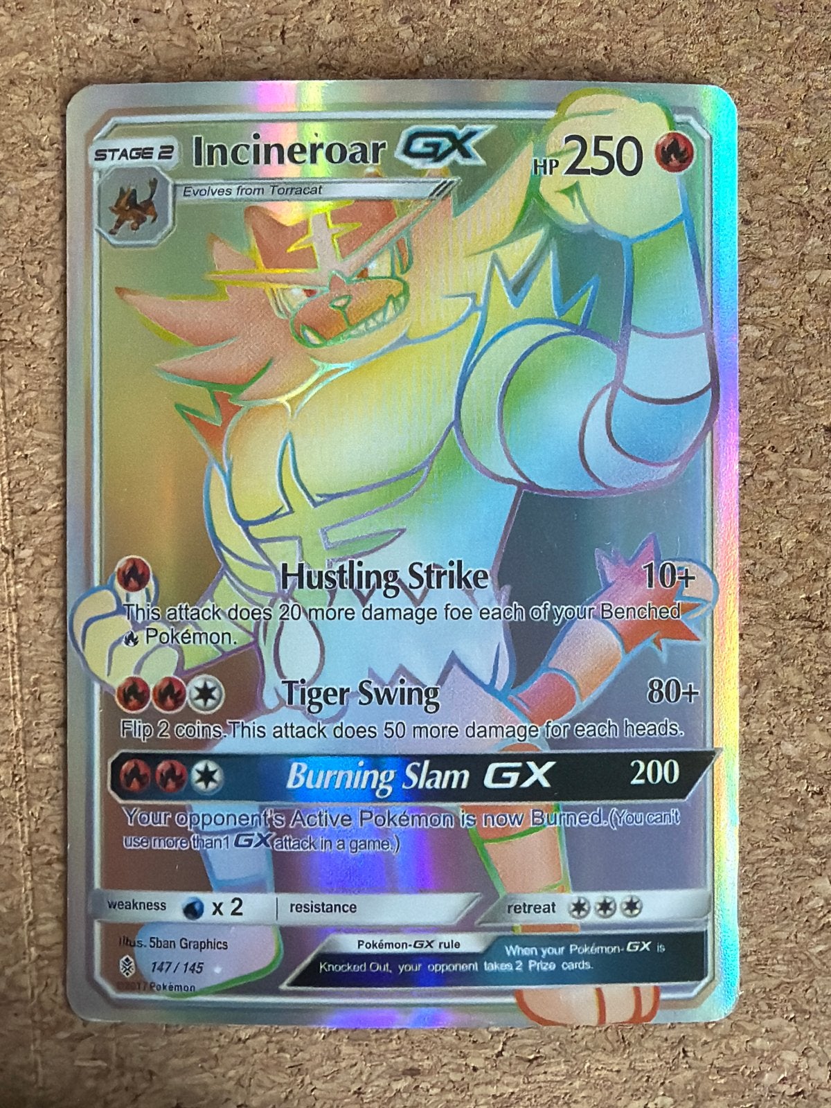 Incineroar GX Rainbow Pokémon Kaart, Verzenden, Zo goed als nieuw, Losse kaart