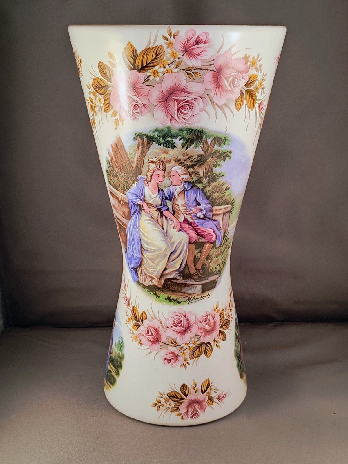 Vintage West Germany Vaas met Romantische Scènes en Rozen, Antiek en Kunst, Ophalen of Verzenden