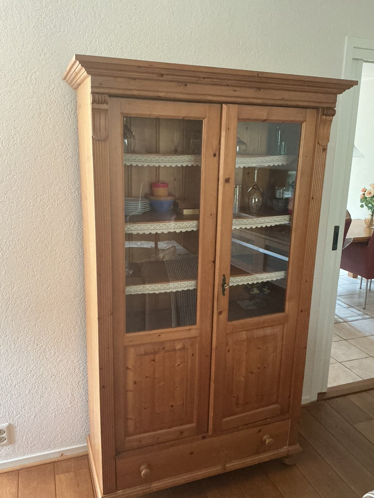 Grenen vitrinekast, Huis en Inrichting, Kasten | Vitrinekasten, Ophalen, Gebruikt, 50 tot 100 cm, 25 tot 50 cm