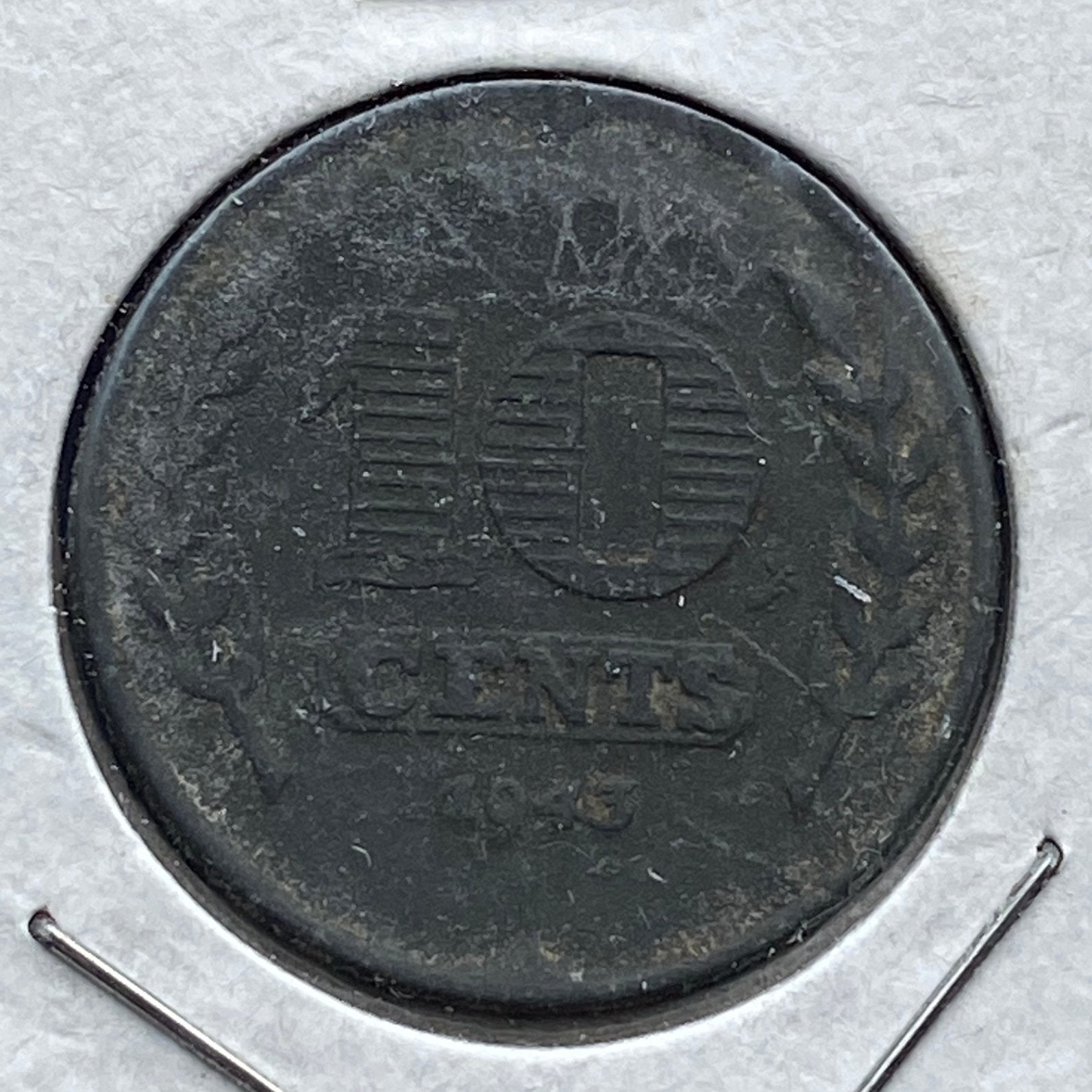 10 Cent Zink / Zinken dubbeltje uit 1943 van Wilhelmina, Verzenden, Koningin Wilhelmina, 10 cent, Losse munt