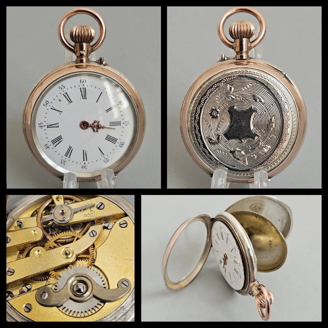 Antiek zilver,  deels verguld dames zakhorloge,  fraaie kast, Antiek en Kunst, Ophalen of Verzenden