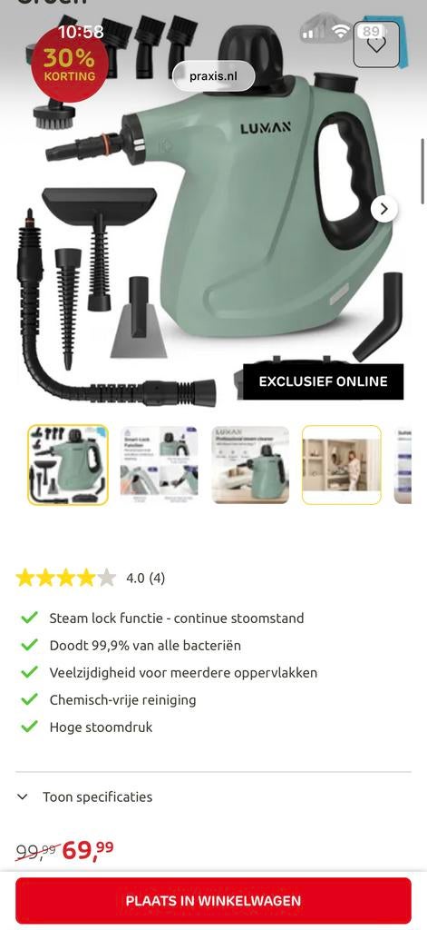 LUMAN Handstoomreiniger - Krachtige Stoom voor Hygiëne, Ophalen of Verzenden, Nieuw, Stoomreiniger