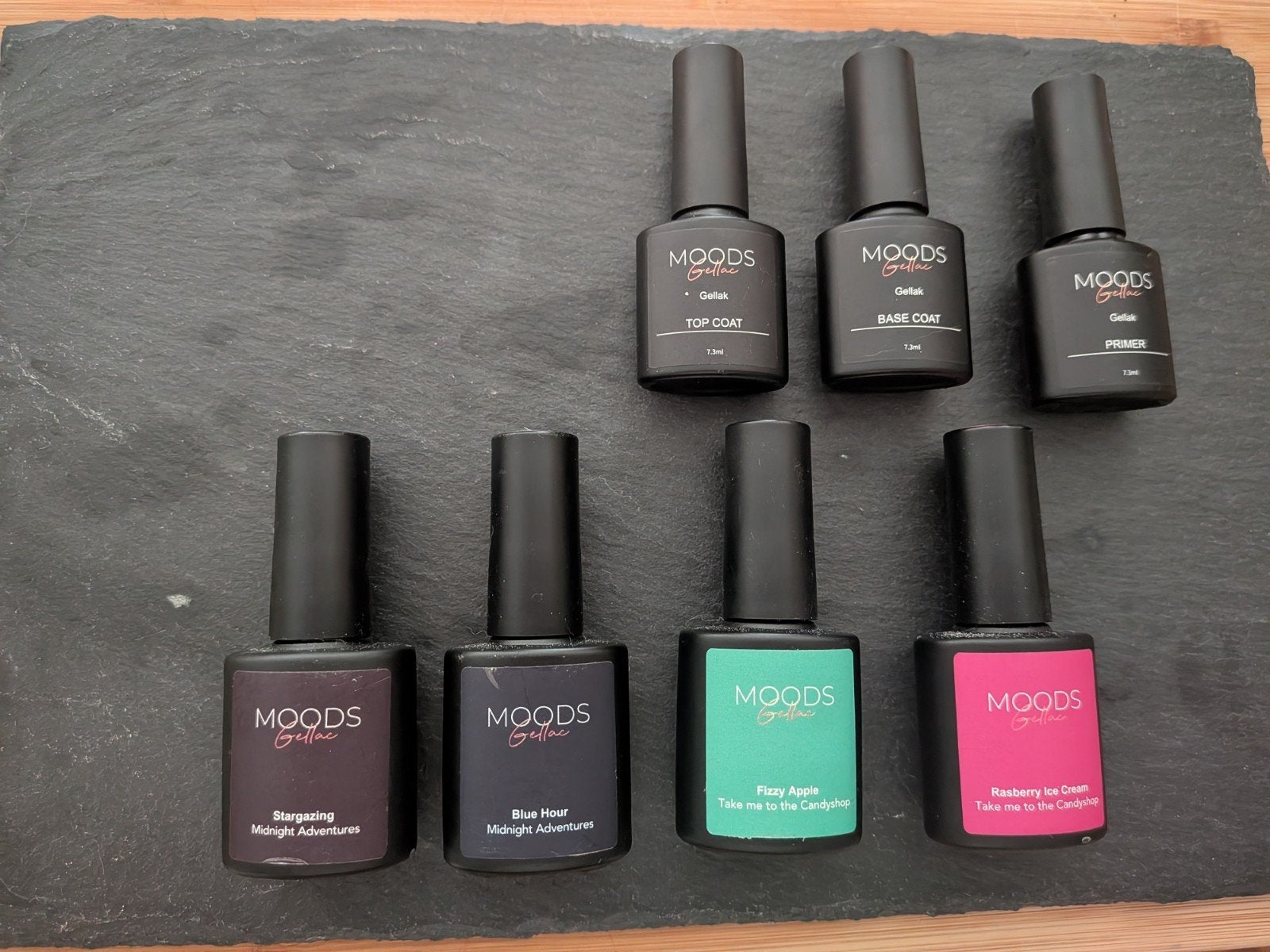 Moods Gellak Set: Primer, Basecoat, Topcoat & 4 Kleuren, Overige kleuren, Ophalen of Verzenden, Zo goed als nieuw, Handen en Nagels