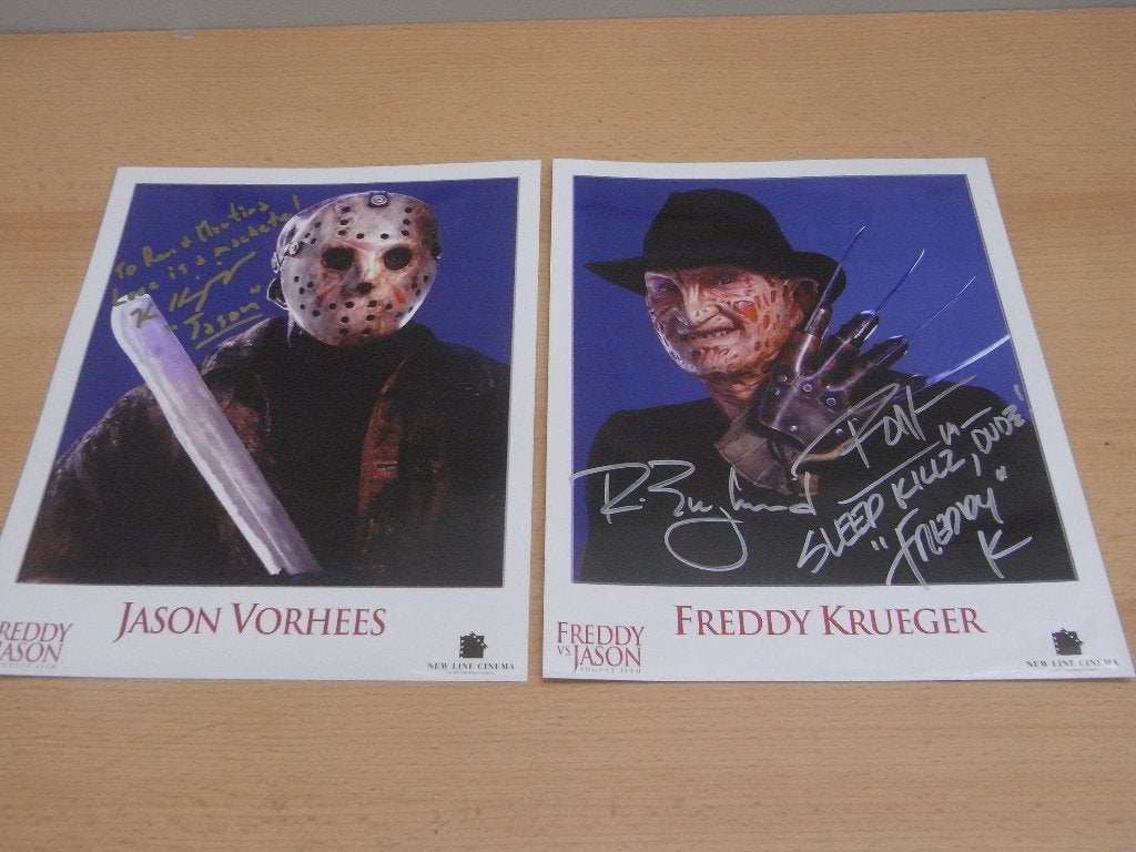 2x Gesigneerd Jason Vorhees + Freddy Krueger, Ophalen of Verzenden, Zo goed als nieuw, Film, Foto of Kaart