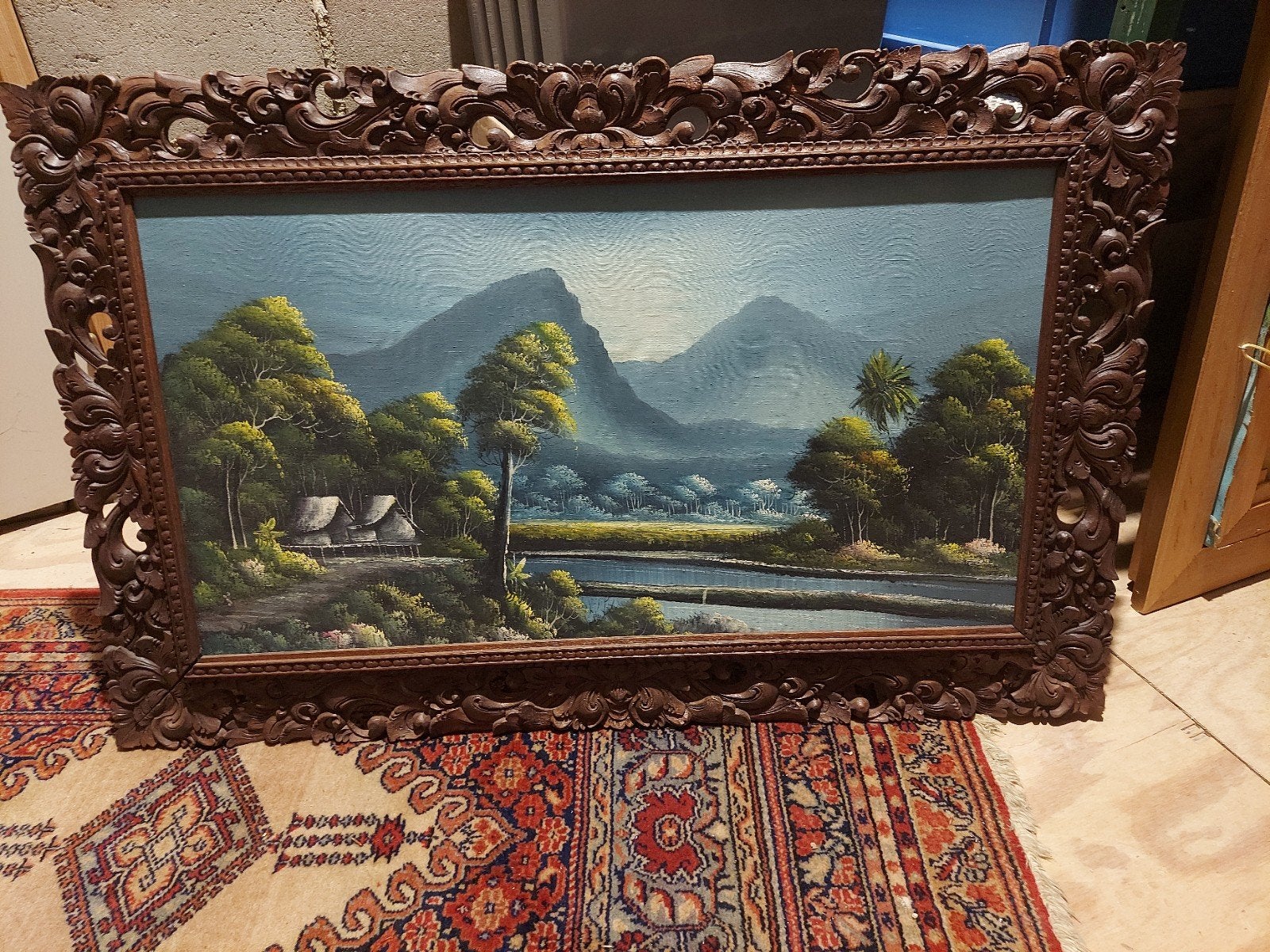 Schilderij met berglandschap en rijstvelden, Ophalen, Doek, Realistisch, Landschap