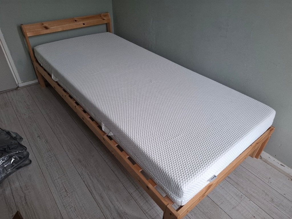 Ikea Bed Neiden (90x200) + Luröy + Abygda matress, Ophalen, Gebruikt, 90 cm, Eenpersoons