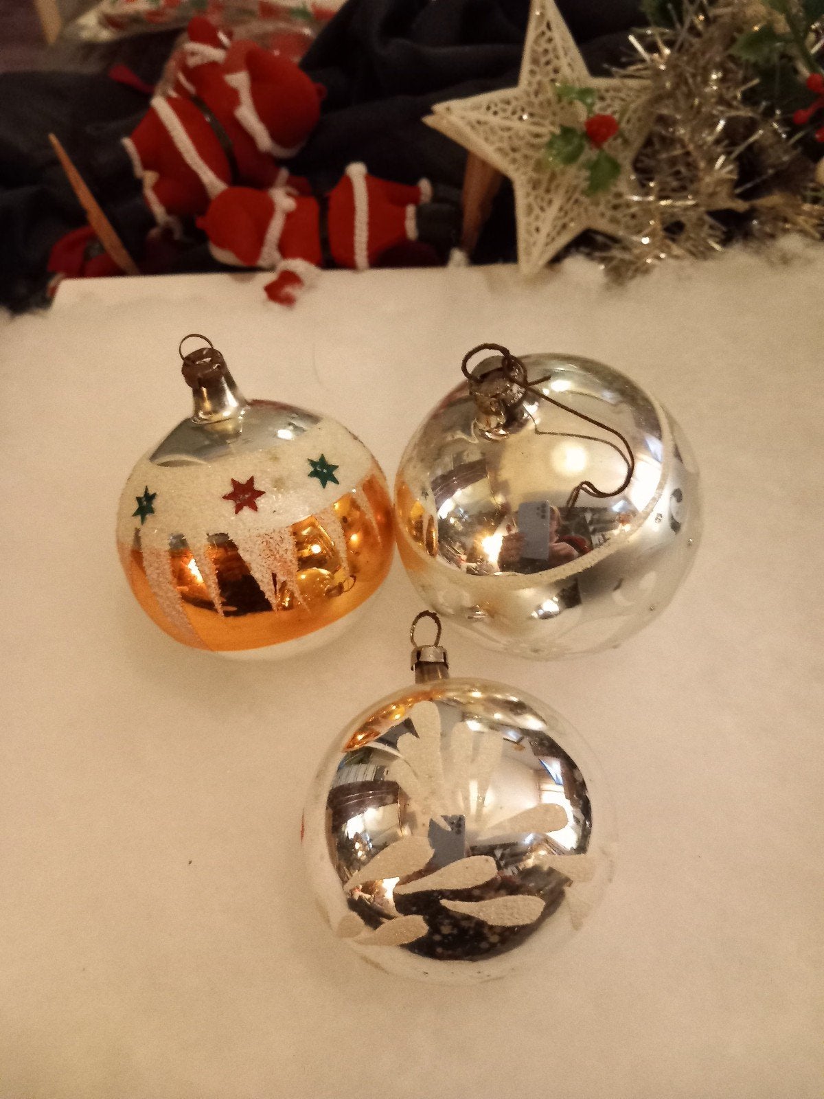 set van 3 glazen kerstballen antiek, Diversen, Ophalen of Verzenden, Gebruikt