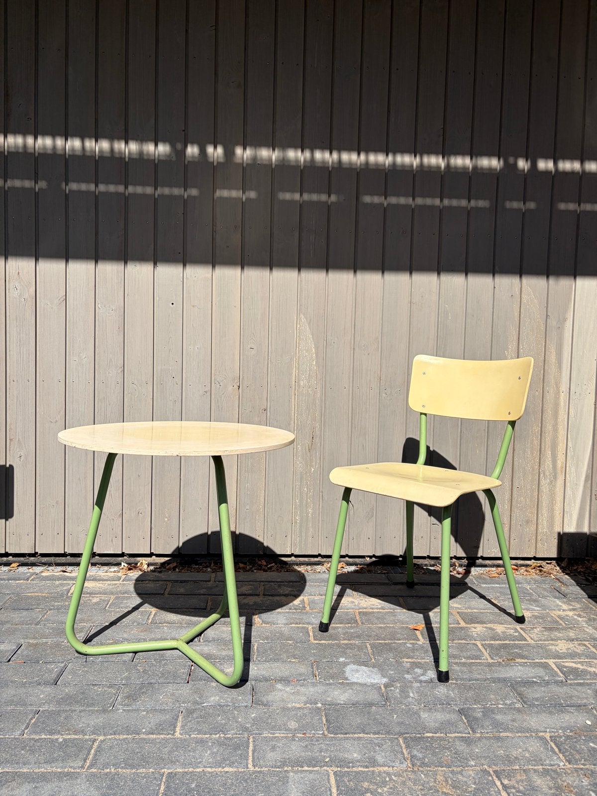 Vintage DICO tafel + stoel – jaren 50/60 – groen frame, Ophalen
