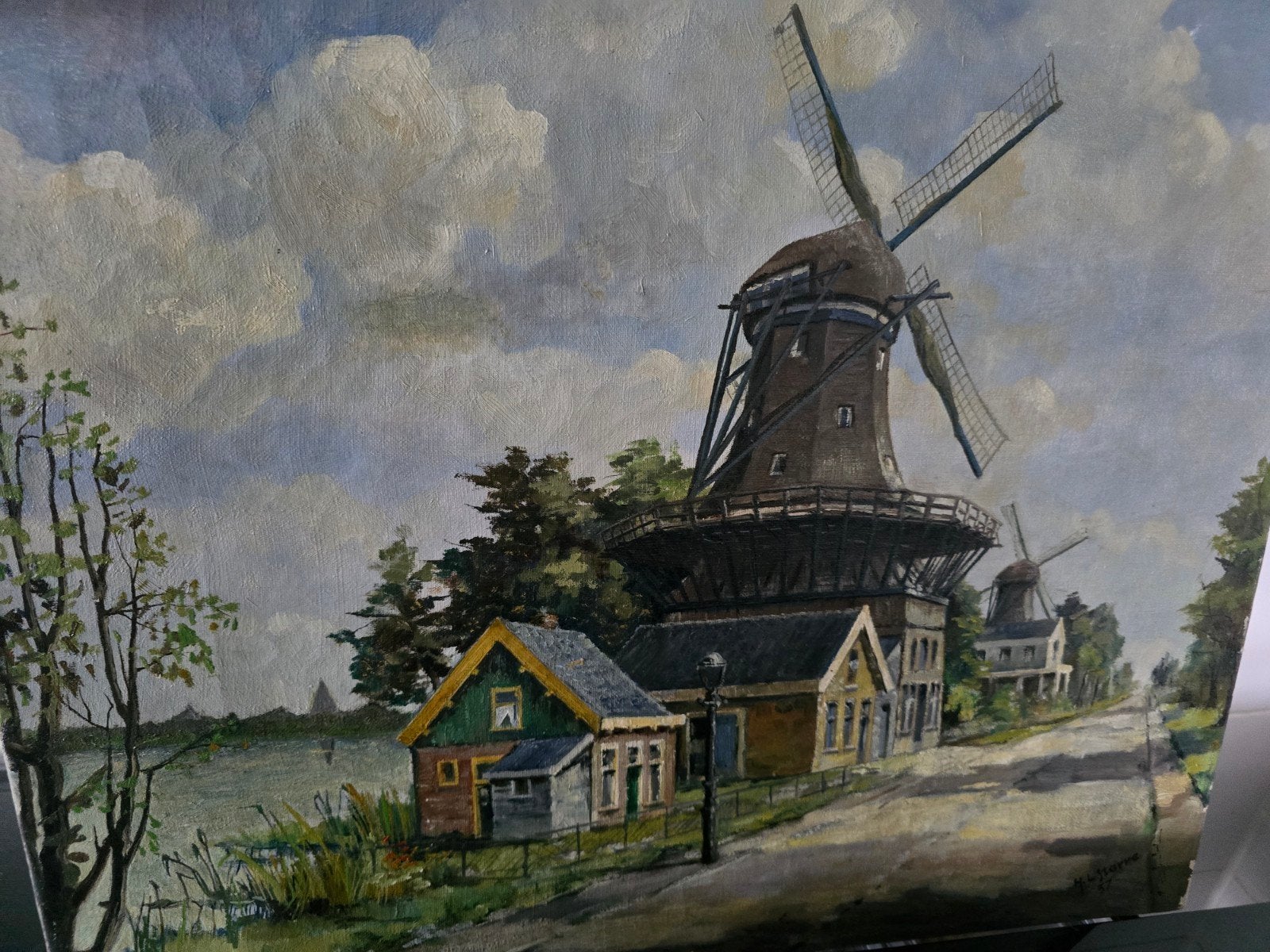Schilderij aan de kralingse plas, Gesigneerd, Doek, Stilleven, Ophalen of Verzenden