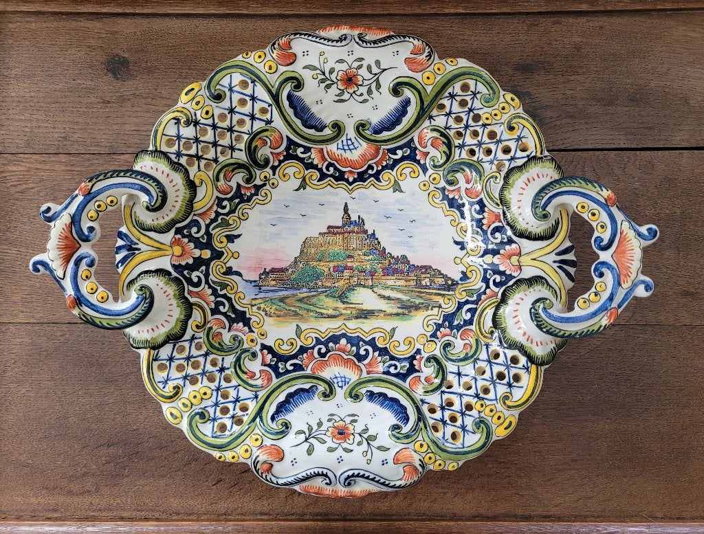 Puntgave beschilderde keramiek schaal uit Frankrijk, Ophalen of Verzenden