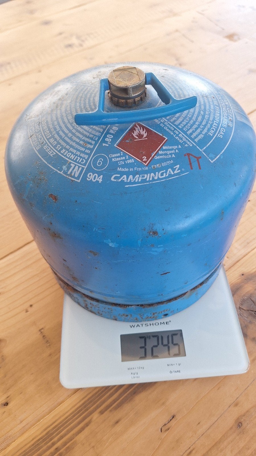 Campingaz 904 met inhoud en drukregelaar, Ophalen of Verzenden, Gebruikt