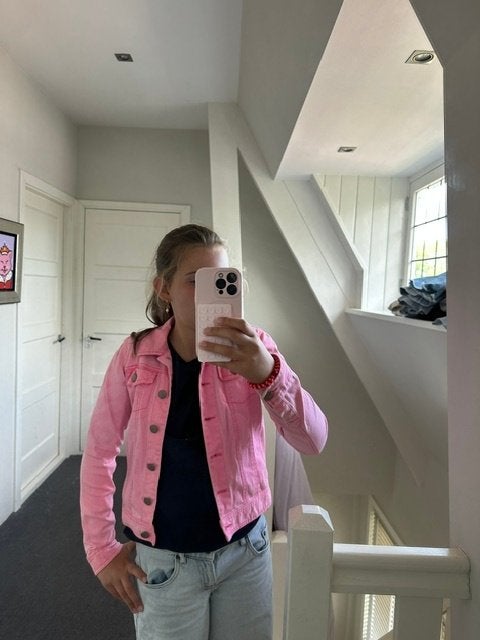 Spijkerjasje roze, Meisje, Ophalen of Verzenden, Zo goed als nieuw, Hema