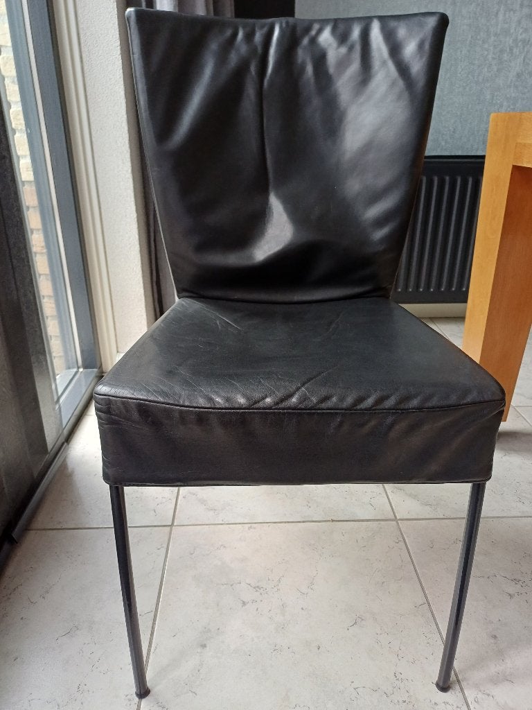6 Spica eetkamerstoelen met lederen bekleding, Ophalen, Gebruikt, Zwart, Vijf, Zes of meer stoelen