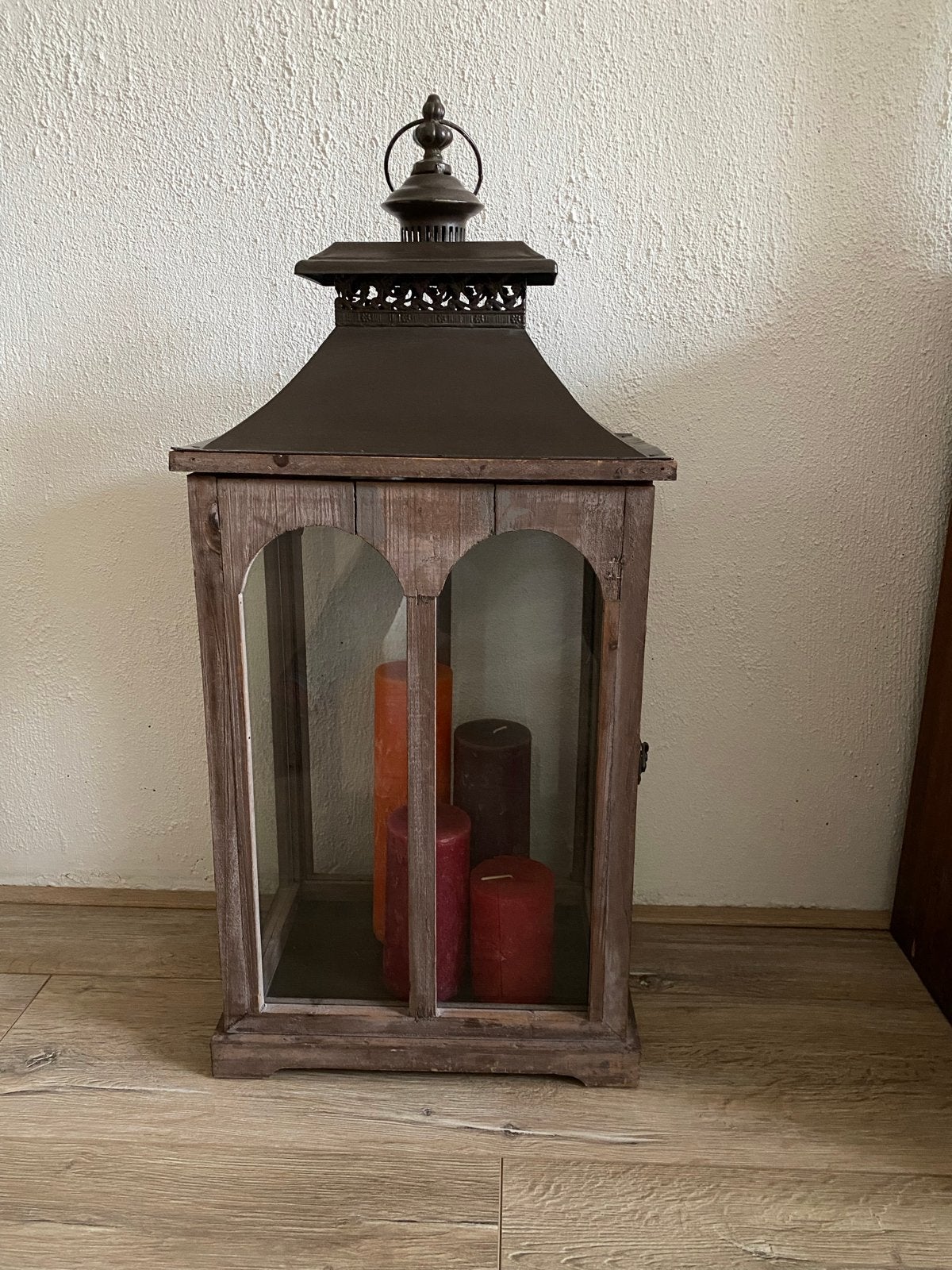 Grote houten lantaarn met metalen dak, Huis en Inrichting, Ophalen, Gebruikt, Overige merken, Hout