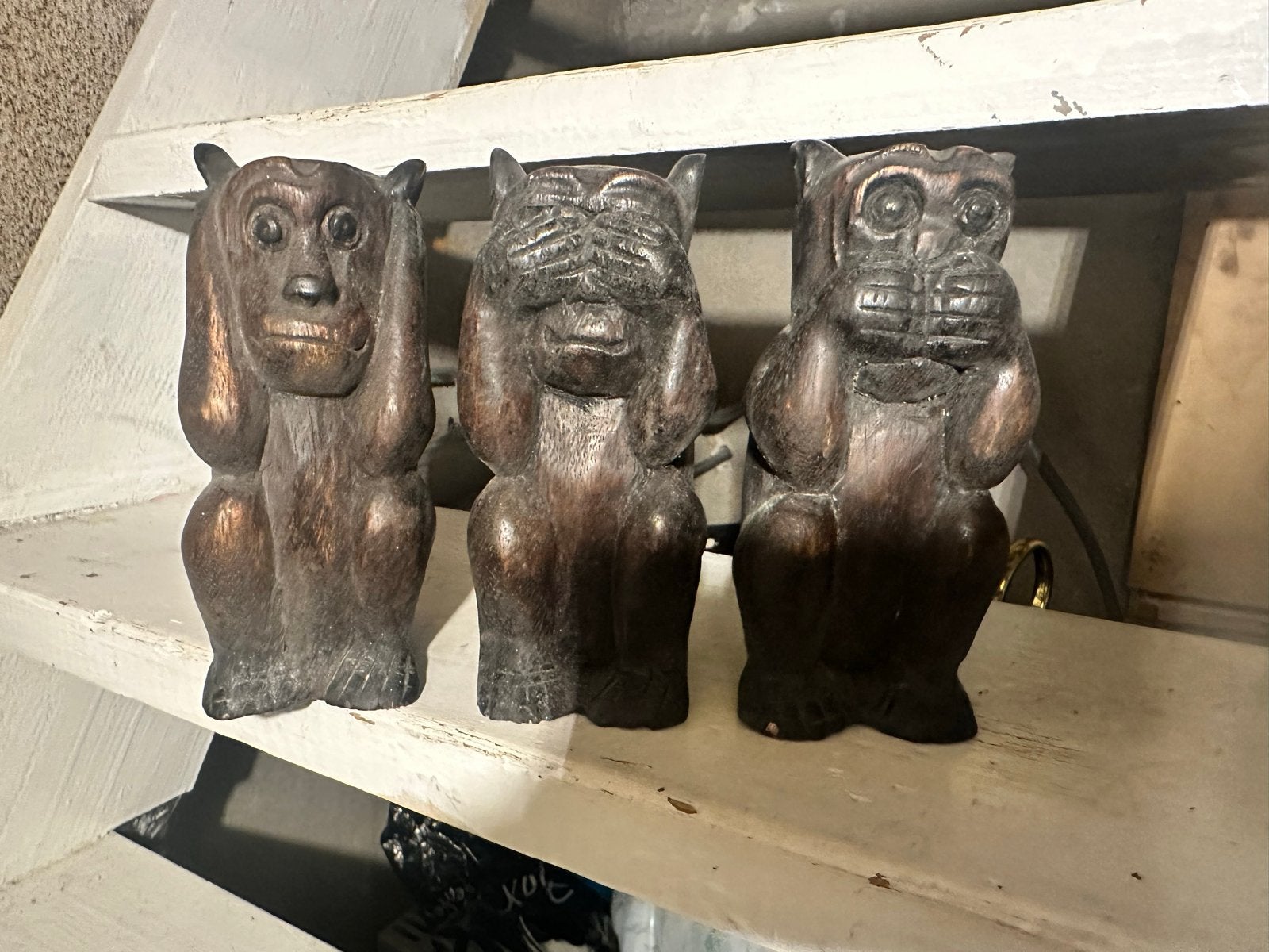 Set van 3 houten apen - Horen, Zien en Zwijgen, Ophalen of Verzenden