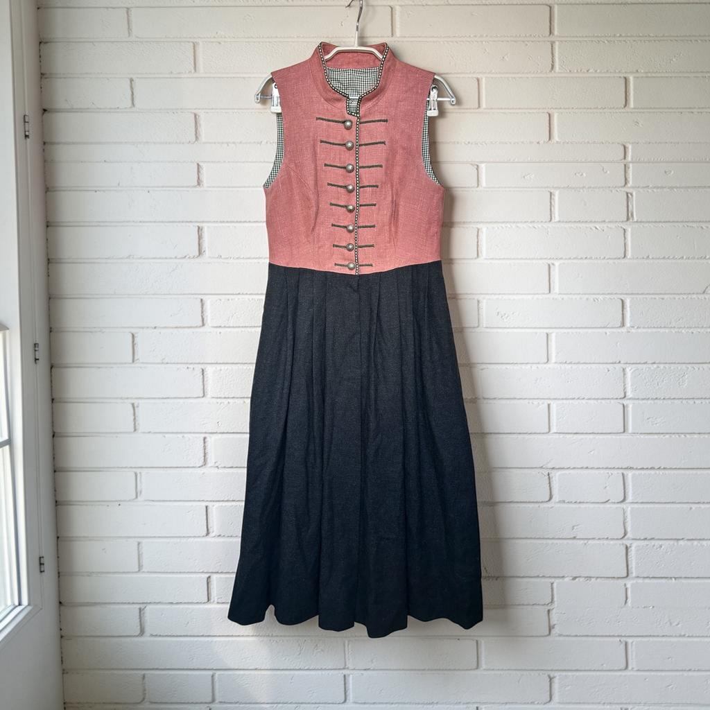 Vintage Jurk Maat XS/S Roze Grijs Dirndl Wol Maxi Gössl, Ophalen of Verzenden, Zo goed als nieuw, Roze, Maat 34 (XS) of kleiner