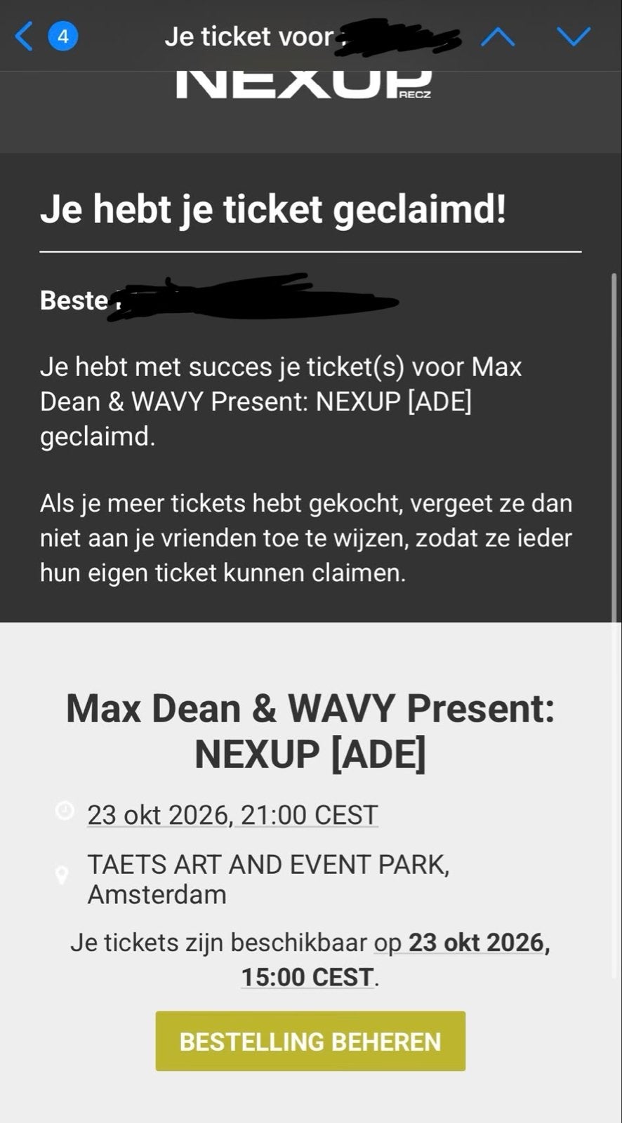 1x Ticket Max Dean ADE AMSTERDAM, Tickets en Kaartjes