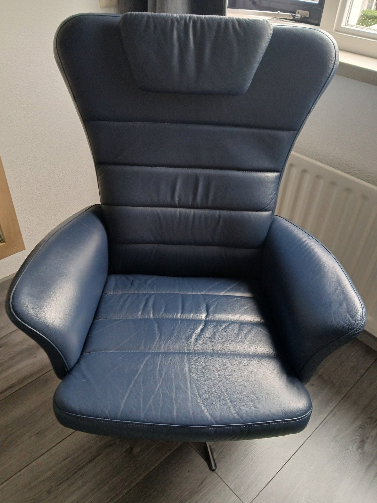 Hjort knudsen draai/relaxfauteuil Fabian Blauw Leder, Ophalen, 50 tot 75 cm