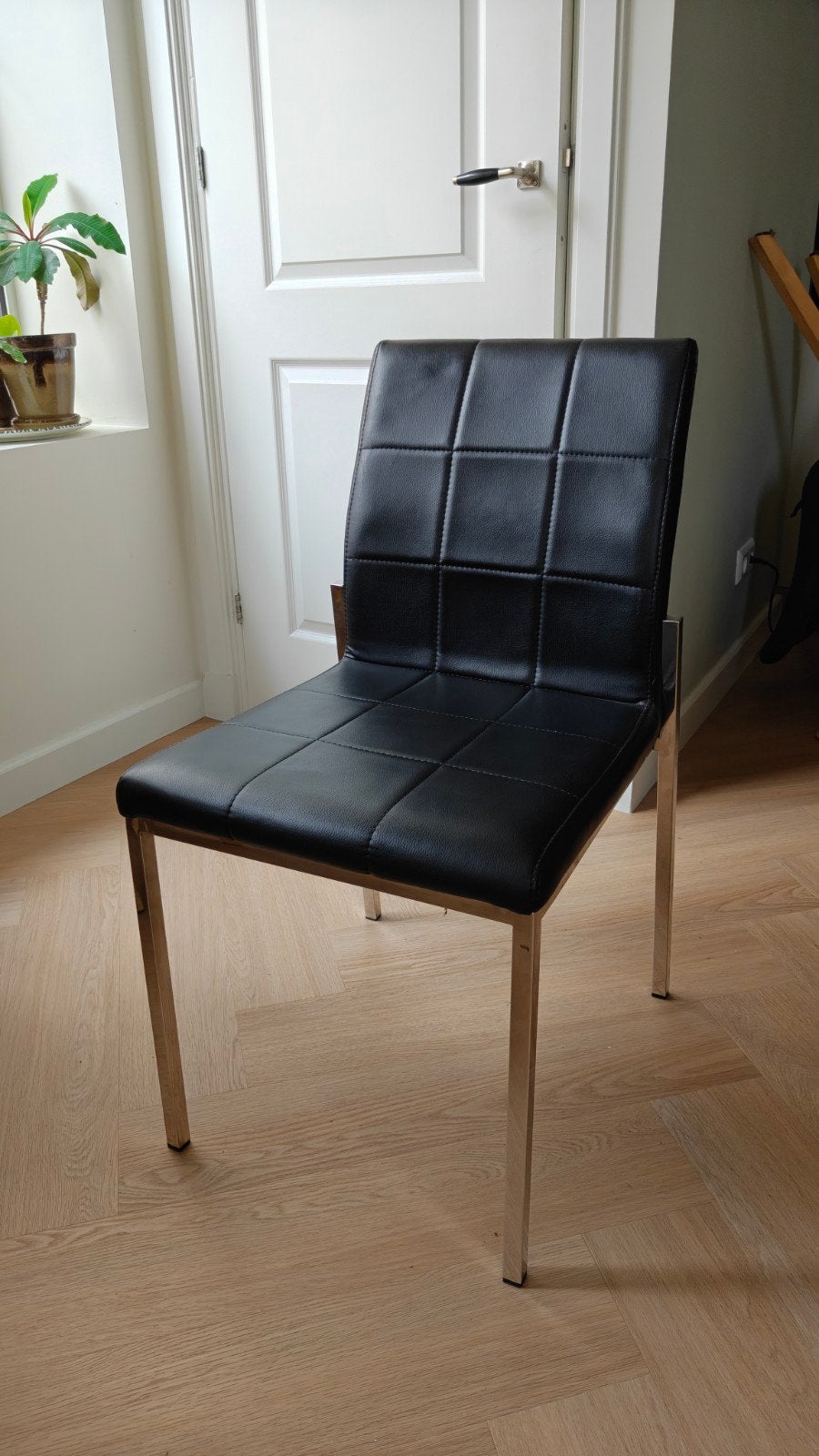 Zwart leren eetkamerstoelen - 4 stuks, Huis en Inrichting, Ophalen, Gebruikt, Zwart, Leer