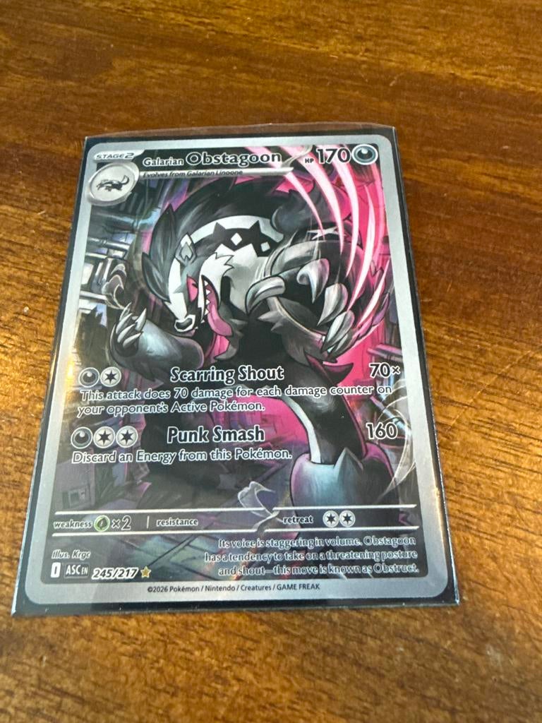 Galarian Obstagoon 245/217 Ascended Heroes Near Mint, Ophalen of Verzenden, Zo goed als nieuw, Losse kaart, Foil