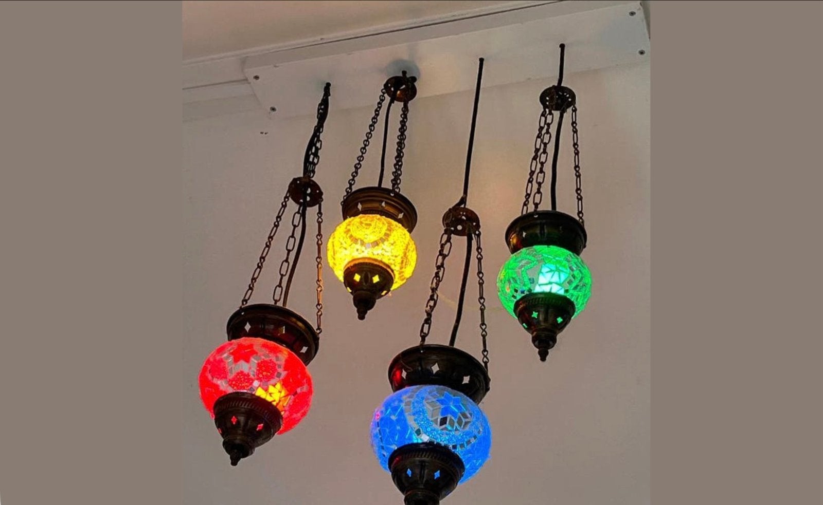 Turkse Mozaïek Hanglamp - 4 Lampen, Ophalen, Zo goed als nieuw, Glas, E14 (klein)