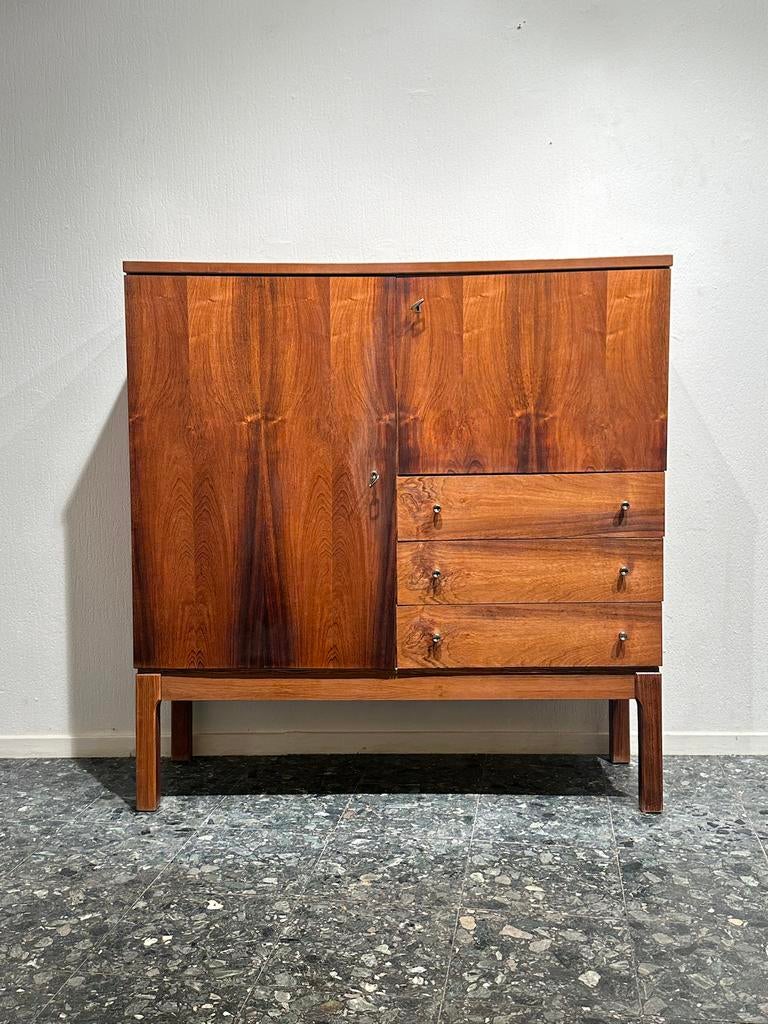 Vintage highboard wandkast midcentury palissander, Huis en Inrichting, Ophalen of Verzenden, Gebruikt, 25 tot 50 cm, Minder dan 150 cm