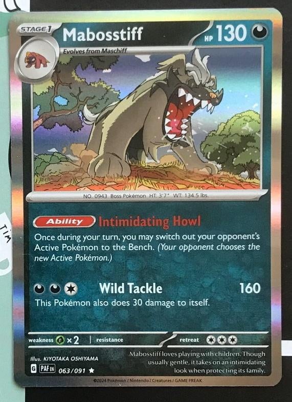 Pokemon - Mabosstiff (PAF 063) Holo rare.., Ophalen of Verzenden, Nieuw, Losse kaart, Foil
