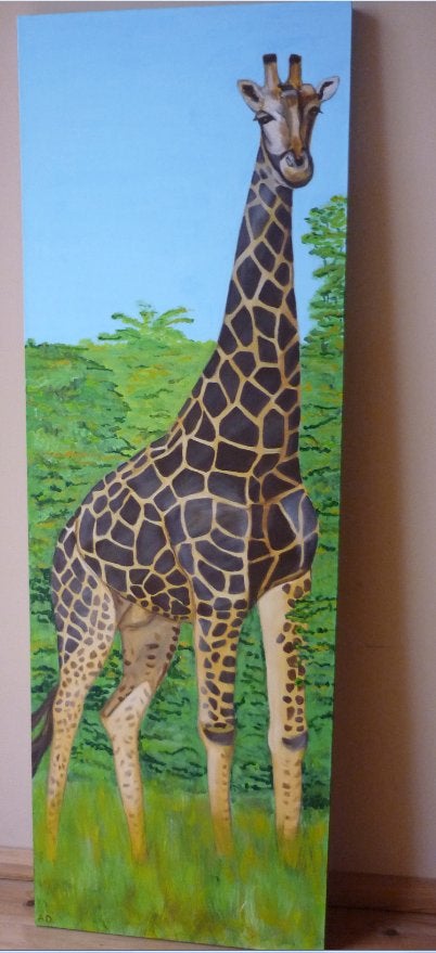 Giraf, Ophalen, Acrylverf, Gesigneerd, Dieren