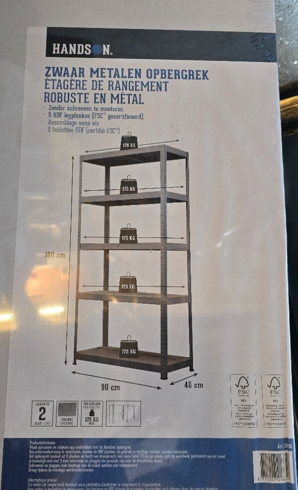 Handson stevig metalen opbergrek 180x90x40 cm, Ophalen, Nieuw