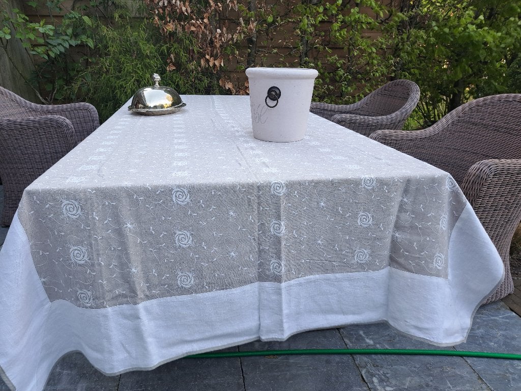Provencaals linnen tafelkleed voor binnen en buiten, Linnen, Ophalen of Verzenden, Zo goed als nieuw, Beige