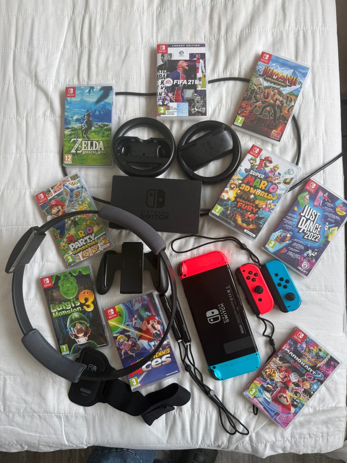Nintendo Switch + 9 games + veel accessoires – Mario,Zelda.., Spelcomputers en Games, Ophalen, Switch Original, Met 3 controllers of meer