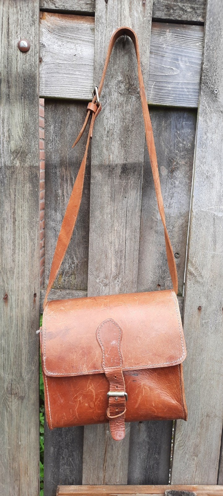 Oude tas van stevig leer, Ophalen of Verzenden, Gebruikt, Bruin, Leer