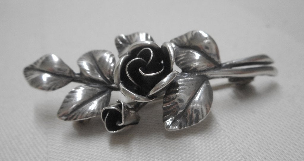 Zilveren vintage Teka roos broche nr.1325, 4 tot 7 cm, Verzenden, Zo goed als nieuw, Zilver