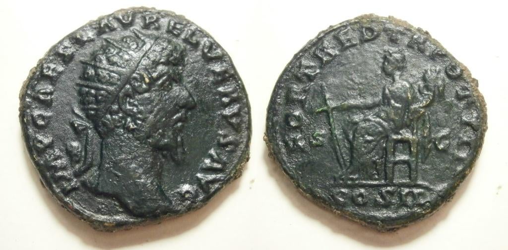 Romeinse munt Lucius Verus Dupondius -FORT RED TR POT III-, Ophalen of Verzenden, Italië, Losse munt