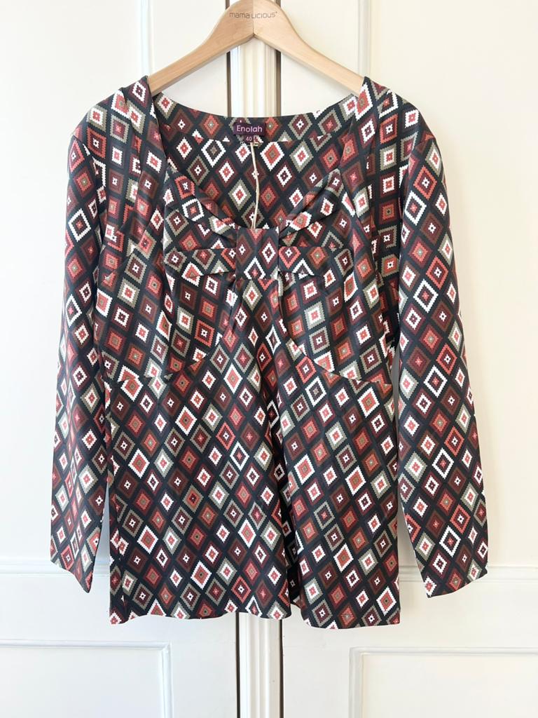Enolah shirt met patroon, maat 40 - NP 129,-, Maat 38/40 (M), P, Bruin, P