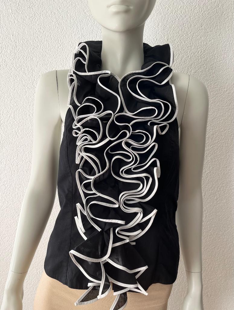 Anne Fontaine blouse, EU38, zwart, ruche top, chique top, Maat 38/40 (M), Zwart, Zo goed als nieuw, Zonder mouw