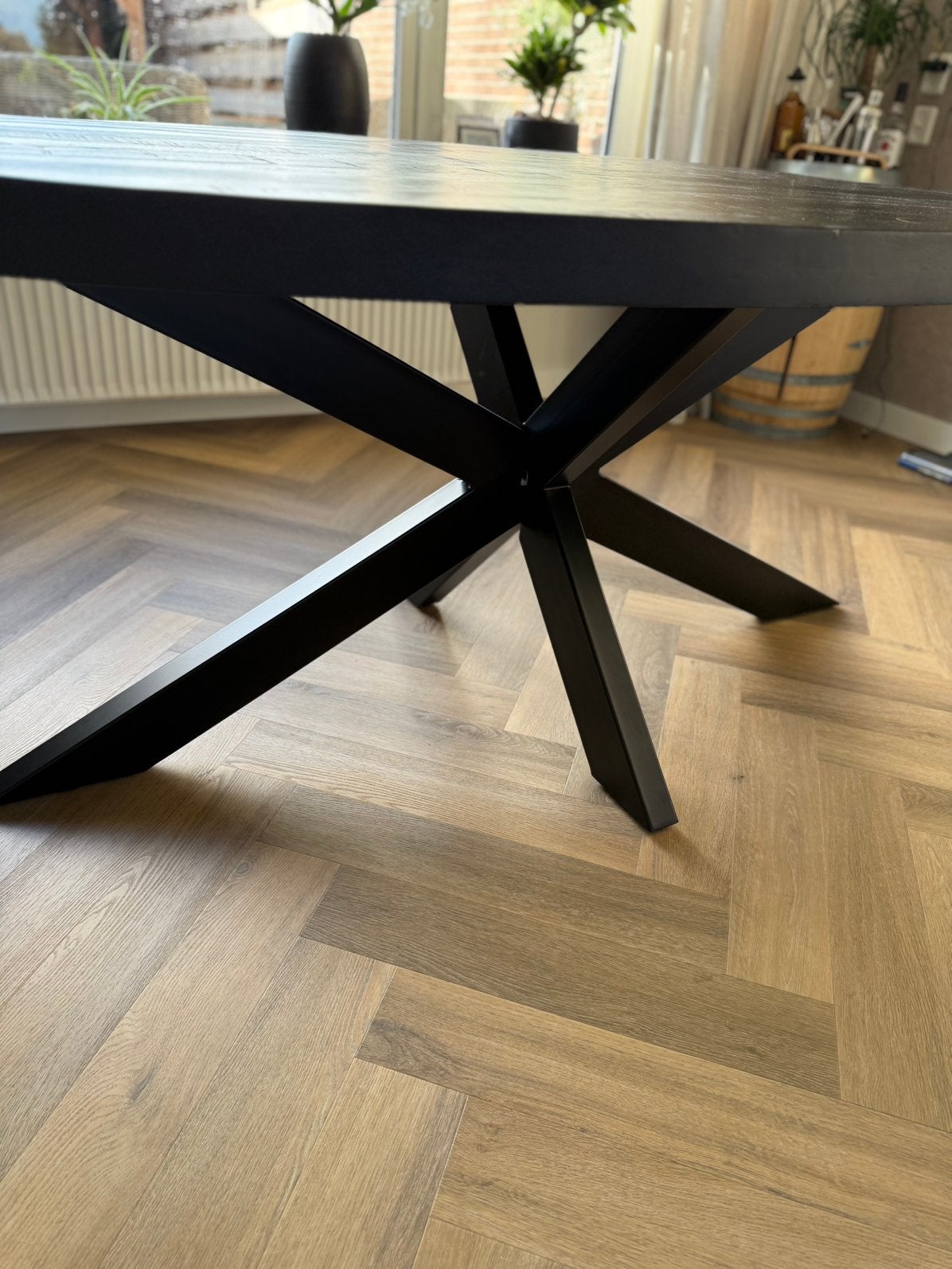 Zwarte mango houten eettafel, Ophalen, 100 tot 150 cm, 200 cm of meer, Zo goed als nieuw
