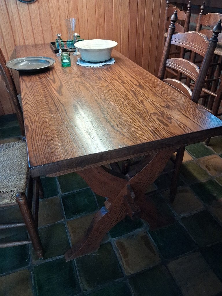 Eiken Eethoek Tafel met 3 Stoelen, Ophalen, Gebruikt, Eikenhout, 50 tot 100 cm