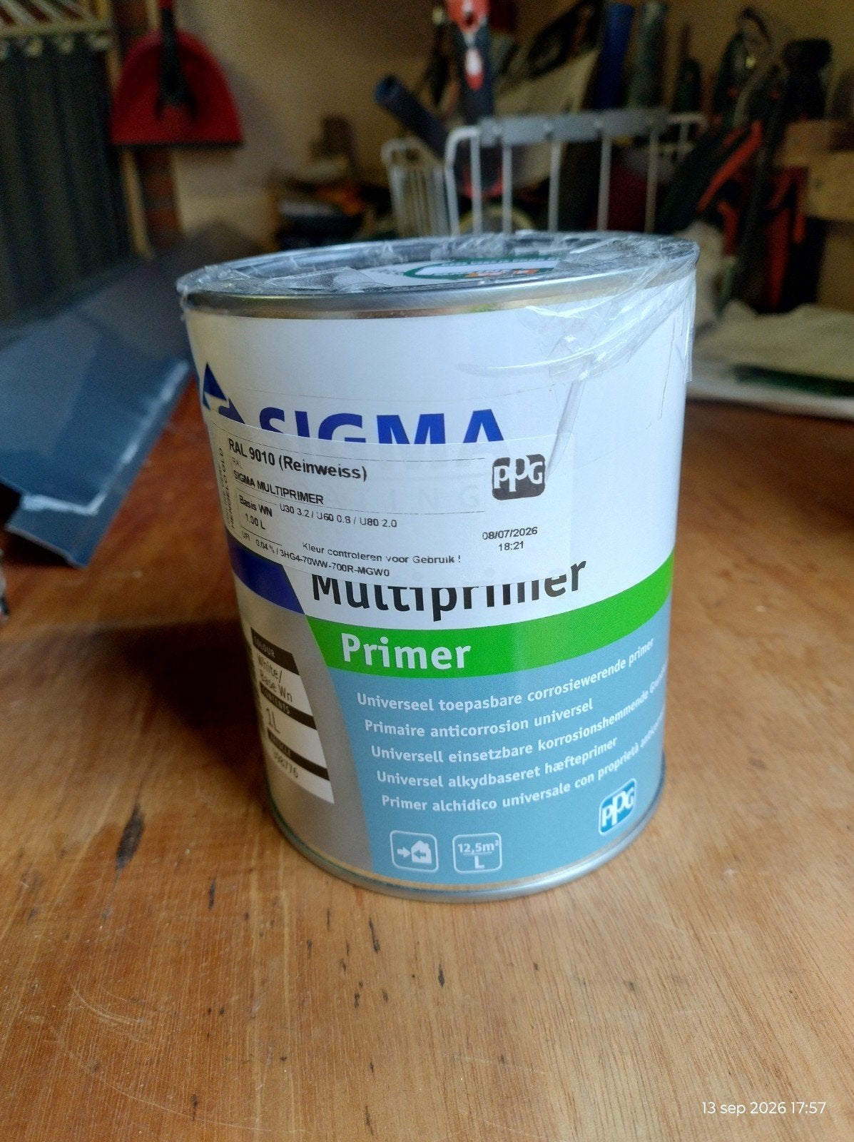 Sigma Multiprimer RAL 9010 (Reinweiss) - 1 liter, Minder dan 5 liter, Ophalen of Verzenden, Nieuw, Wit