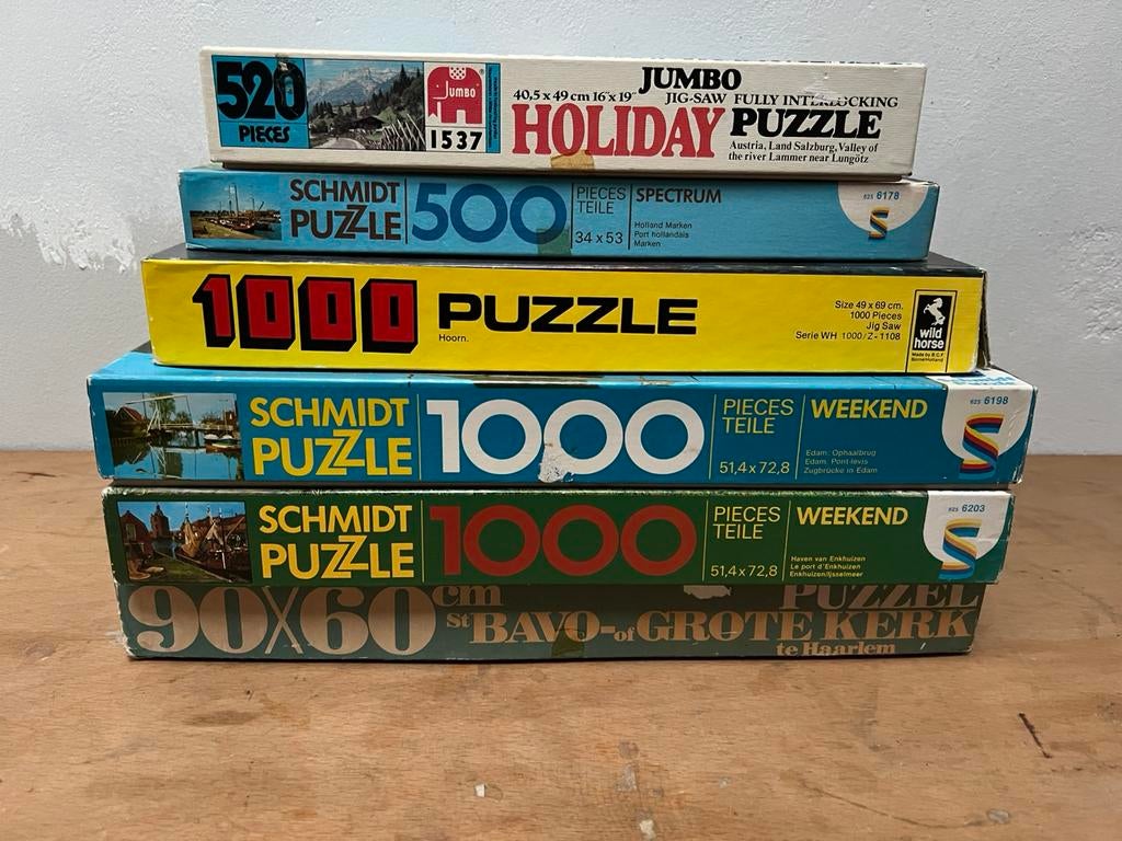6 verschillende Legpuzzels o.a. Haarlem Enkhuizen Edam Hoorn, Ophalen of Verzenden, 500 t/m 1500 stukjes, Gebruikt, Legpuzzel
