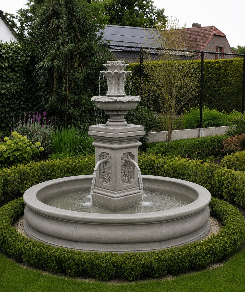 Toscaanse fontein met rand, Tuin en Terras, Waterpartijen en Fonteinen, Ophalen, Nieuw, Beton, Fontein