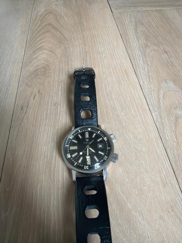 Lip Nautic Ski met R184 uurwerk en vintage tropical band, Sieraden, Tassen en Uiterlijk, Horloges | Heren, Gebruikt, Staal, Polshorloge