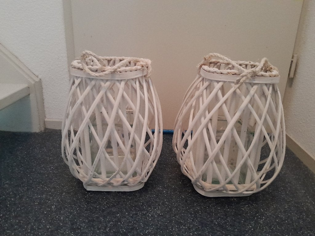 Windlicht riet 2x, Huis en Inrichting, Woonaccessoires | Kandelaars en Kaarsen, Ophalen, Windlicht, Gebruikt, 32 cm