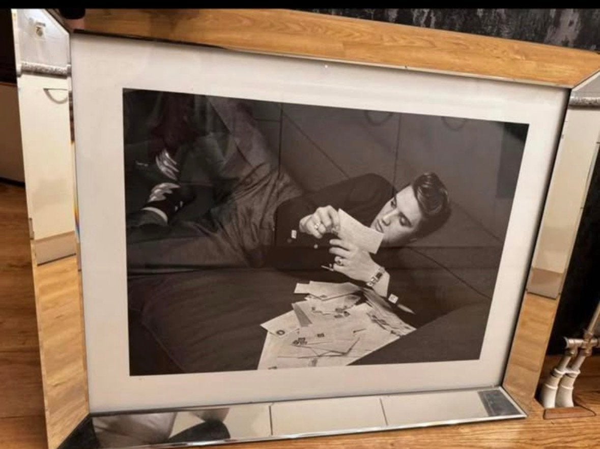 Spiegellijst met elvis foto, Ophalen, Zo goed als nieuw, Hout, Minder dan 50 cm