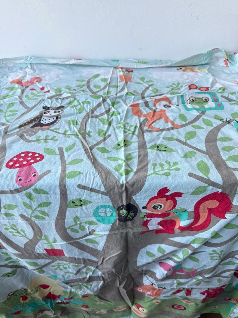 Dekbedovertrek groen met bosdieren / peuterbed, juniorbed, Gebruikt, Ophalen of Verzenden, Instopstrook, Meerkleurig