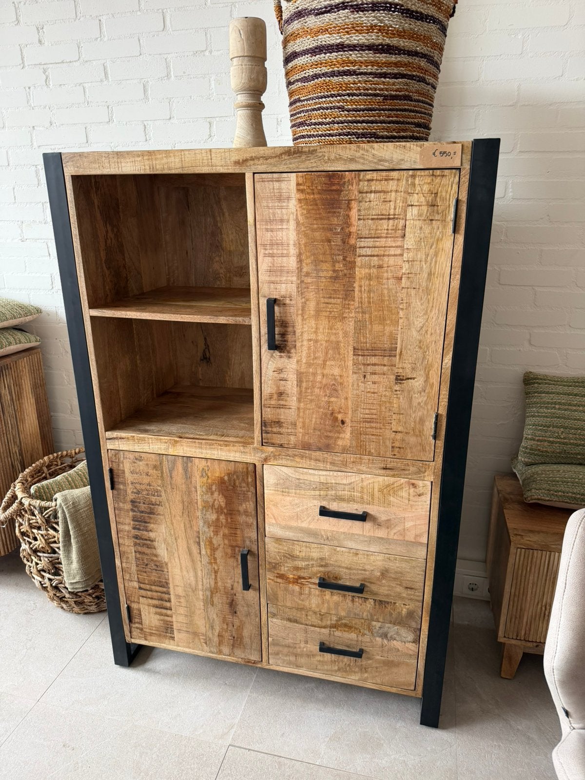 Magazijn leegverkoop kast Britt open vak mangohout metaal, Huis en Inrichting, Hout, Nieuw, Ophalen of Verzenden, Info@wkhome.nl