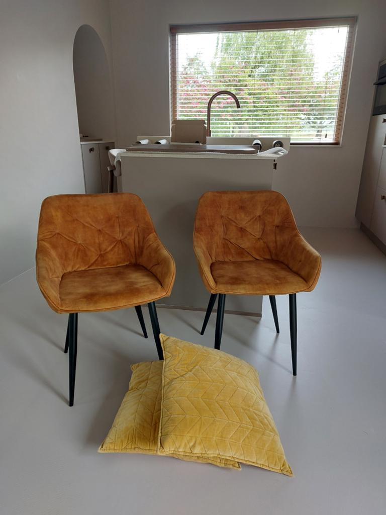 2 stoelen + 2 gratis kussens, okergeel, eetkamerstoelen, Ophalen, Overige kleuren, Twee