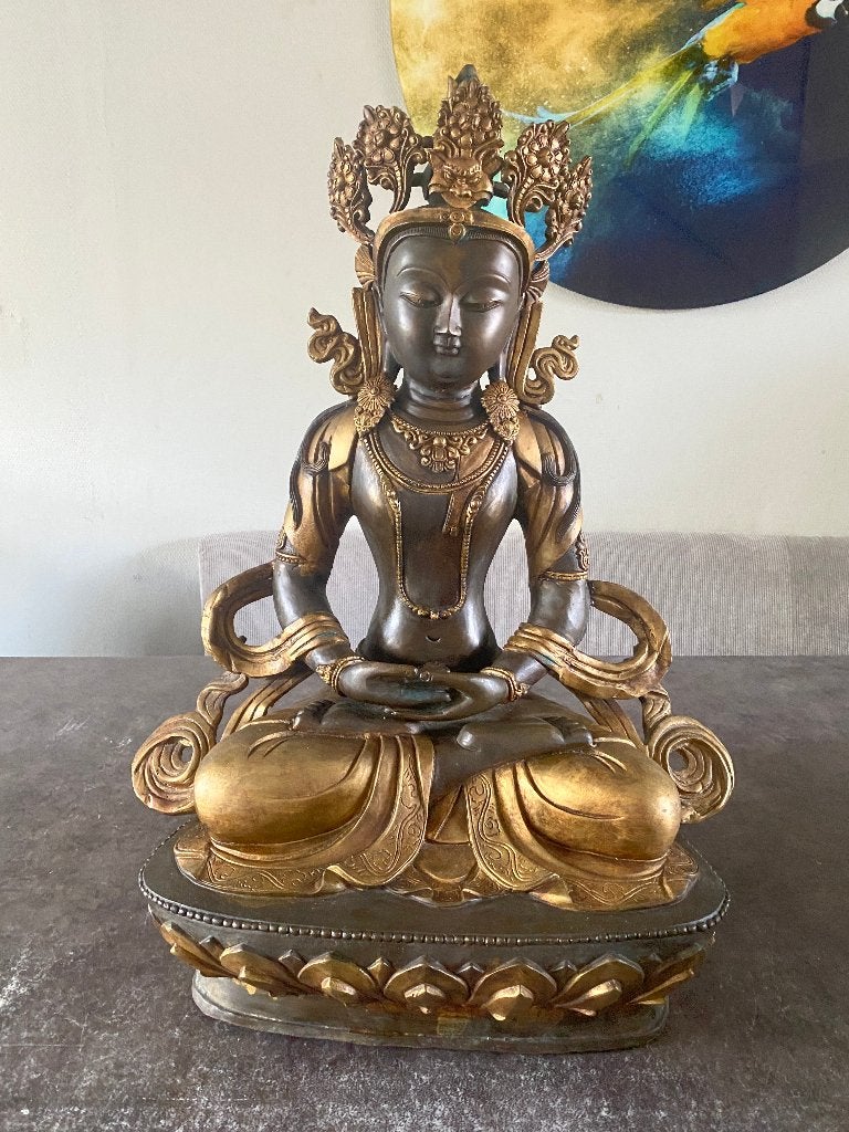 Vintage Grote Zware Boeddha beeld Brons 64,5 cm hoog Tibet, Ophalen, Gebruikt, Nvt particulier, Nvt particulier